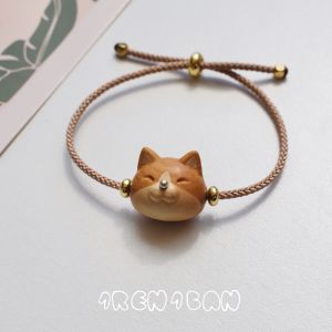 Cute Kitten Bracelet Sandalwood Carrying Strap Handmade Original Design Mori look Creative Adjustable Men and Women Can Wear