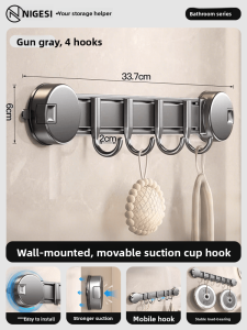 NIGESI | Suction Cup Door Hook No Drilling Heavy Duty Bathroom Wall Organizer Kitchen Tool Set