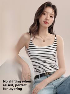 Miiow | Slim Fit Modal Stripe Tank Top Women Summer Thin Strapless Vest With Chest Pad Korean Casual Style Sleeveless Striped Shirt