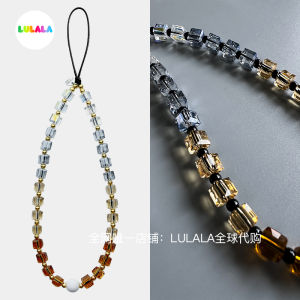 LULALA Sugar Cube Crystal Beaded Phone Chain High-End Sensation Ins Style Fashion Accessory Gold Colorated Mobile Phone Loops