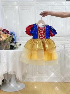 Elegant Snow Princess Party Girls Dress Bow Birthday Bridesmaids Dresses Girls Sequin Tulle Wedding Halloween Christmas Costumes
