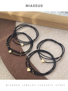 เชือกผมยืดหยุ่นแฟชั่นรูปหัวใจสีดําพร้อมสามนอตสําหรับผู้หญิงความยืดหยุ่นสูงเครื่องประดับผมที่ทนทานและสวยงาม