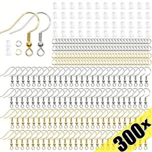 300Pcs Hypoallergenic Earring Hook Kit Mix-color Ear Wires Hooks Open Jump Rings Earplugs For DIY Jewlry Earrings Making Repair