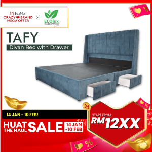 Ecolux - Tafy Divan Bedframe with 2 Units Drawer | Easy Clean Fabric | High Quality Wood Divan