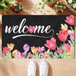 VIKAMA Hello Hoa Chim Màu Nước Thảm Cửa Chống Trơn Trượt Phong Cách Hiện Đại Sàn Polyester Lối Vào Phòng Ngủ Phòng Khách Trang Trí Nhà
