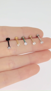 ZS 10 Pcs/lot 6-12mm Stainless Steel Stud Earrings Round CZ Crystal Labret Lip Studs Set Cartilage Helix Earrings Tragus Conch Piercing Body Piercing Jewelry
