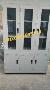 Tủ hồ sơ kính sắt 3 cánh đựng tài liệu cho văn phòng màu xám ghi đẹp sang trọng giá rẻ giao nhanh HCMBD ĐN