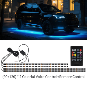KEVANLY | 90+120CM Car RGB Chassis Light Bar Flexible Underglow Neon Light Strip Remote Voice Control /APP Control Auto Ambient Light