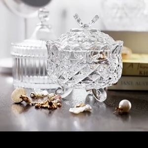 European Crystal Glass Candy Jar with lid jewelry storage jar aromatherapy candle holder pot