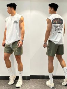 เสื้อกั๊กบาสเก็ตบอลแบบหลวมๆ สไตล์อเมริกันย้อนยุค ผ้าฝ้ายแท้ ระบายอากาศได้ดี เสื้อแขนกุดสำหรับผู้ชาย ฤดูร้อน 2024