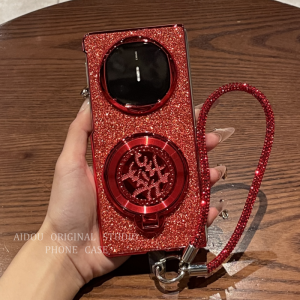 Huawei Matex6 New Year Edition Phone Case Womens Collectible Full Screen Pink Sparkle Fashionable Protective Cover with Rotation Dial Stand