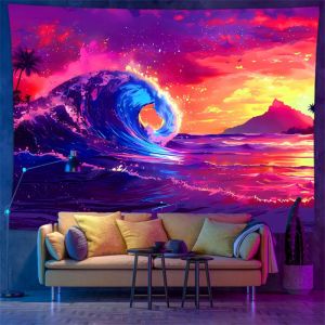 Nhiều Màu Sắc Tưởng Tượng Đại Dương Cảnh Quan Rừng Thảm Ảo Giác Hippie Treo Tường Trang Trí Cho Phòng Ngủ Ký Túc Xá Có Thể Giặt Bằng Máy Polyester