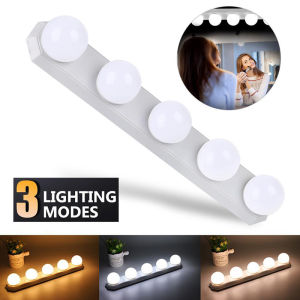 Hollywood Style LED VANITY MIRROR Đèn Ngọc Trai Sang Trọng Trang Điểm Đèn Với 5 Mờ Bóng Đèn 3 màu Nhiệt Độ Chế Độ USB Trang Điểm Đèn Bộ Vanity Bàn Phòng Tắm