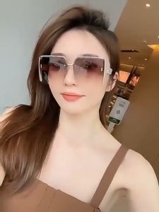 WDS Kacamata Pantai Bingkai Persegi Untuk Wanita Hitam Anti UV Tanpa Bingkai Bentuk Persegi Frame Logam