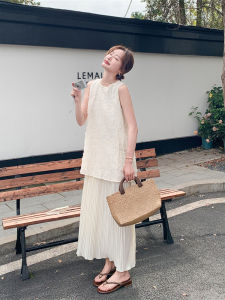 ชุดเดรสแขนกุดสไตล์ฝรั่งเศส Elegance Slimming Summer 2025 เดรสยาวทรงเอคอตั้งแขนกุดแบบสวมหัวสำหรับผู้หญิง