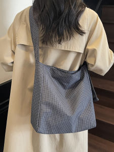 Large Capacity Canvas Shoulder Bag Womens Commuter Tote Bag Casual Crossbody Bag Korean Style Soft Polyester Lining