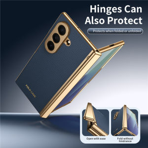 szhaiyu | For Samsung Galaxy Z Fold 8 Ultra Fold 8 7 6 5 4 Luxury Leather Electroplated Frame Case With Plating Camera Hinge Protector