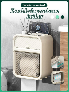 Waterproof Wall Mount Toilet Paper Holder Multifunction Bathroom Tissue Box Storage Organizer with Drawer