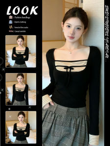 Striped Color Block False Two-Piece T-Shirt