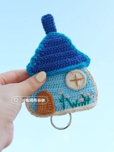 Youjian Bugu Lin Original Cute Blue Mushroom House Pastoral Small House Handmade Key Case Pendant Crocheted Finished Product