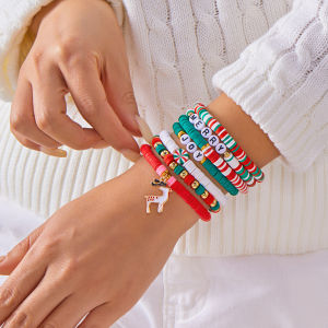 Christmas Crystal Beaded Bracelet Set Womens Jewelry Sparkling Multicolor Rice Pearl Hand Chain Couples Friends Holiday Gift