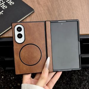 szhaiyu | Leather Pattern Phone Case For Samsung Galaxy Z Fold 8 7 6 5 4 Ultra For Magsafe Magnetic Wireless Charge Protection Cover