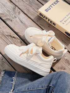 Comfortable Soft Bottom Canvas Shoes Womens Spring Summer Fashion Cross Buckle Low Top Rubber Sole Pure Color Fufu White Sneakers