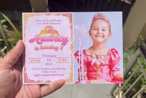 Princess Girl Birthday Invitation Card with Envelope - Pink Royal Theme - Customized - Personalized - 5R