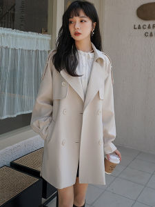 Chic Womens Jacket Coat Korean Style Button Detail Long Sleeve Suit Collar Mid-Length Spring Fashion Design Sensation