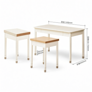 YUANSHI YUANSU | Height Adjustable Real Wood Creamy White Study Table