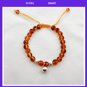 FLORA 0660V - Vòng tay hổ phách mix bi và chuông bạc ta dành cho bé bé sơ sinh