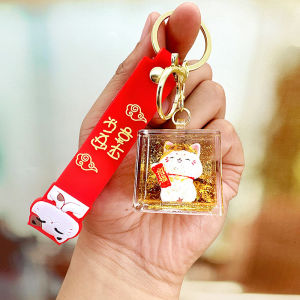 Acrylic Desktop Ornaments Golden Flowing Sand Cat Creative Keychain Bag Pendant Mini Gifts for Home Decoration