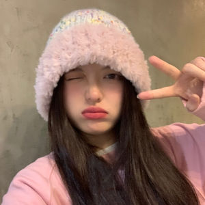 Colorful Polka Dot Knitted Hat Womens Winter New Style Large Head Size Woolen Warm Ear Protection Cold Hat Korean Versatile Trendy