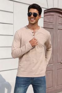 king billion | Men‘s Long Sleeve T-shirt Henley Collar Cotton Slim Fit Tops Casual Solid Color Breathable Button Tees Male Cozt T-shirt
