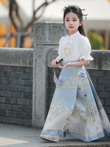 Elegant Thin Cheongsam Skirt for Girls Childrens New Chinese Style Spring Summer Thin Horse Tailed Skirt Tang Costume