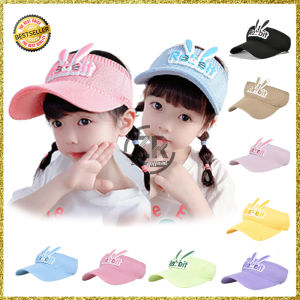 TOPI ANAK CEWEK VISOR PANTAI RAJUT SENAM PEREMPUAN SUNSHADE MOTIF RABBIT BASEBALL KIDS BTE ZIORRA