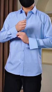 Áo Sơ Mi Nam Dáng Ôm Tay Dài Màu Trơn Cài Khuy Măng Sét Chất Liệu Cotton Polyester Thích Hợp Mặc Công Sở.