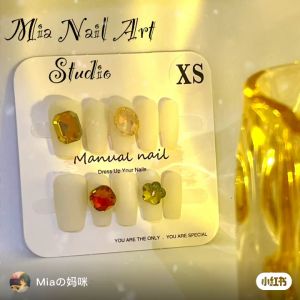 A045 SIZE XS 🇲🇾 Ready Stock Handmade Nail Art Reuseable 10pcs/set Nail Tips free 5pcs Manicures Tools  现货手工穿戴甲可重复使用 10 件/套美甲贴片免费 5 件美甲工具