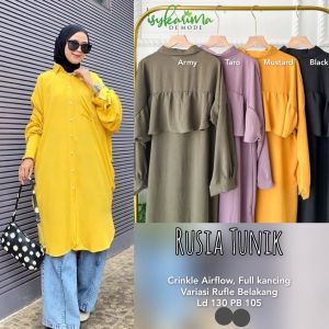 KANIA Long Tunik Crinkle Airflow Polos & Tunik Jumbo Model Rempel Belakang