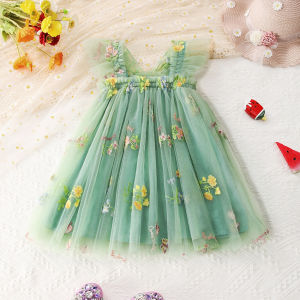 Summer Baby Casual Dress Casual Dress Girls Backless Cute for Princess Flower Birthday Baptism Lace Flying Short Sleeves 6M-5Y