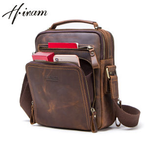 Hiram Genuine Leather Sling Shoulder Bags  for Men Luxury Designer Crossbody Messenger Bags Male Bags Handbags Travel Bags