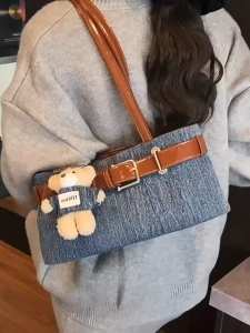 SEA YADOU กระเป๋ารักแร้สีคอนทราส์สูงสไตล์วินเทจสำหรับผู้หญิงสไตล์เกาหลีรุ่นใหม่ของการตกแต่งเฉพาะกลุ่มกระเป๋าบาแกตต์สะพายไหล่แบบสบายๆ