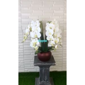 Tanaman Artificial Pohon Hias & Bunga Anggrek Putih Tangkai Juntai