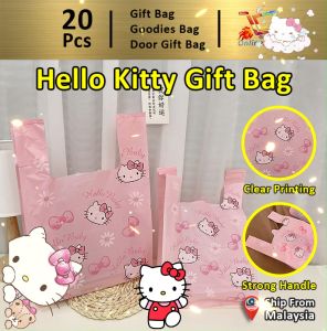 Gift Bag 20pcs Goodies Bag Door Gift Birthday Kids Wedding Party (50)Hello Kitty Pink Hello KT Baby Cartoon Snacks Vest Singlet Packaging Plastic Bag