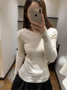 Unique Beautiful White Rhinestone Knitted Base Shirt Womens Autumn Winter Slim Fit Short Inner Wear Casual Style Knitwear