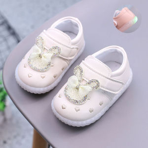 Light-on Baby Girl Shoes Soft Bottom Baby Toddler Shoes Girl Princess Shoes 0-1 Year Old 2 Children Non-Slip Single Shoes Spring and Autumn