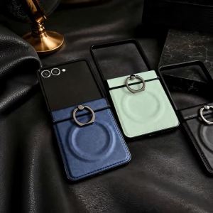 szhaiyu | For Samsung Galaxy Z Flip 8 7E 7 6 5 4 3 Luxury Leather Case For Magsafe With 360 Rotating Ring Holder Shockproof Stand Cover