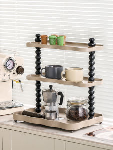 ชั้นเก็บแก้วมัคทรงสี่เหลี่ยมคางหมูชั้นวางเครื่องปรุงในห้องครัวชั้นวางอุปกรณ์บนโต๊ะกาแฟไม้แท้สไตล์วินเทจหรูหราเบาๆ