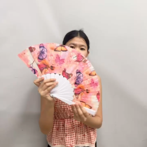 PAMAYPAY Butterfly Pattern Plastic Folding Fan Handheld folding fan Group dance fan Retro style
