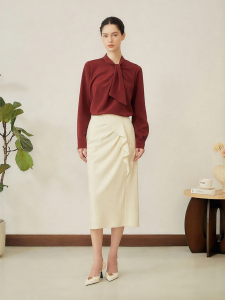 Autumn Elegant Stretch Heavy Chiffon Silk Blend Ruffle Collar Shirt